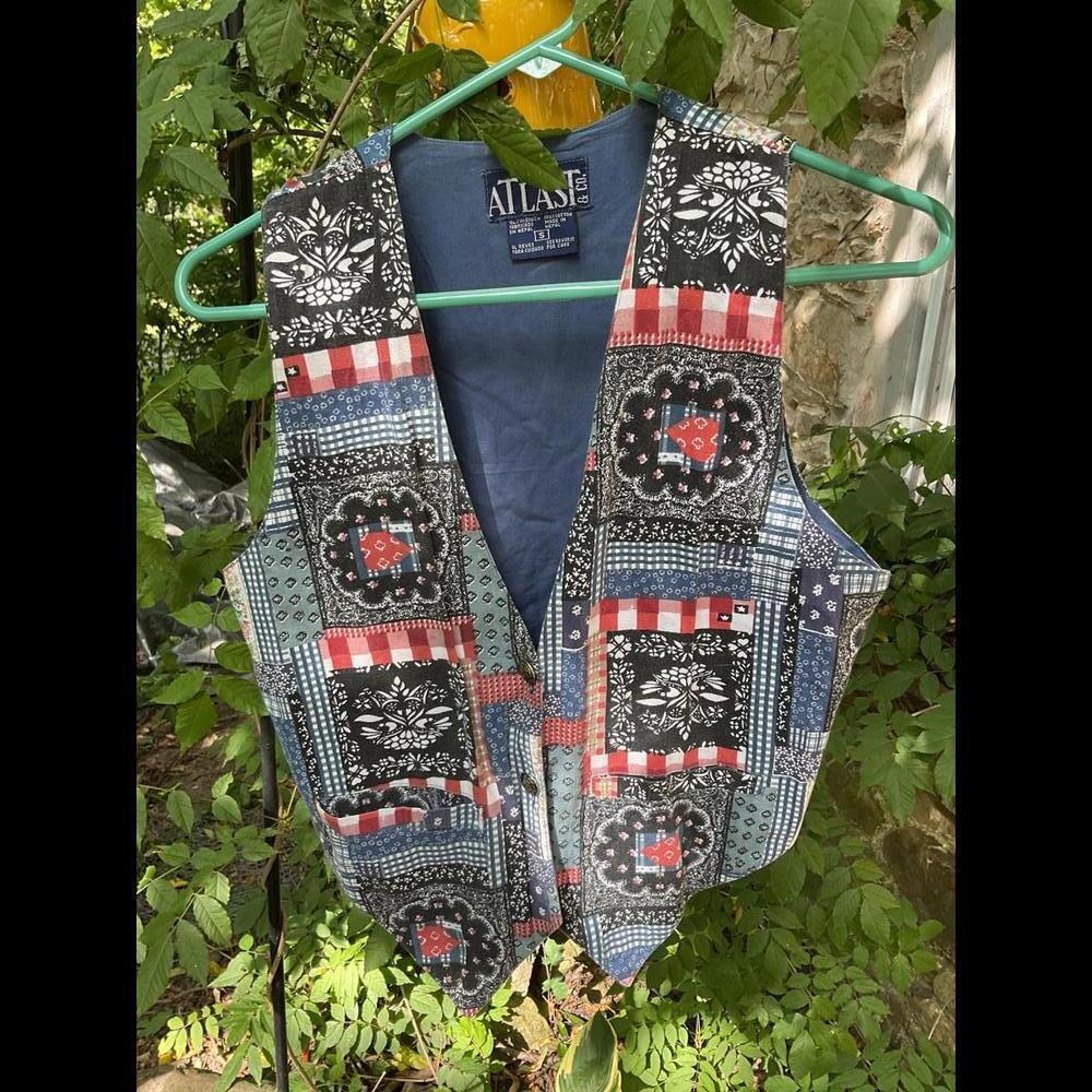 Vintage At Last Y2K Americana Patchwork Look Vest Size Small
